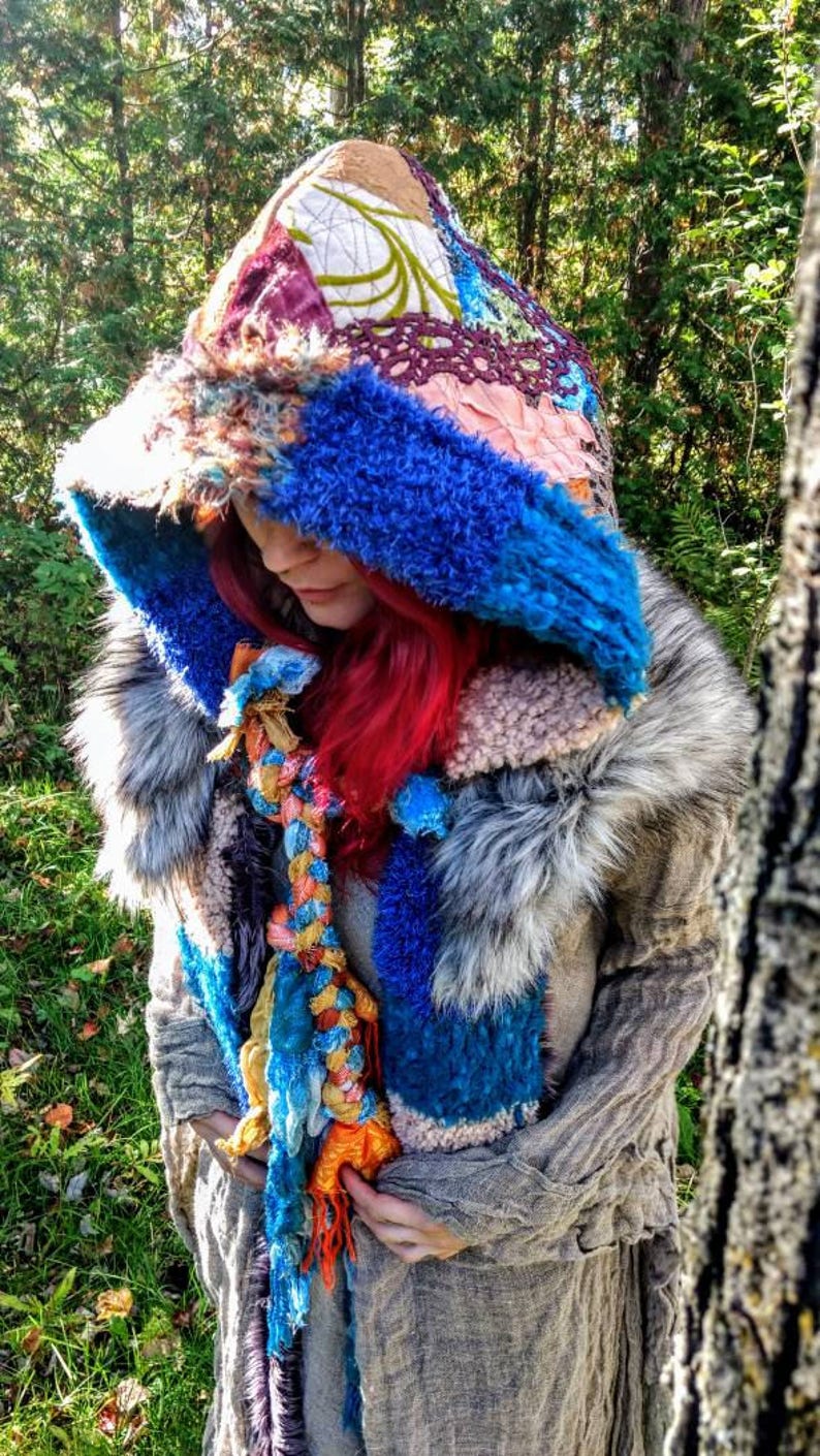 Faux Fur Patchwork Hood & Mantle